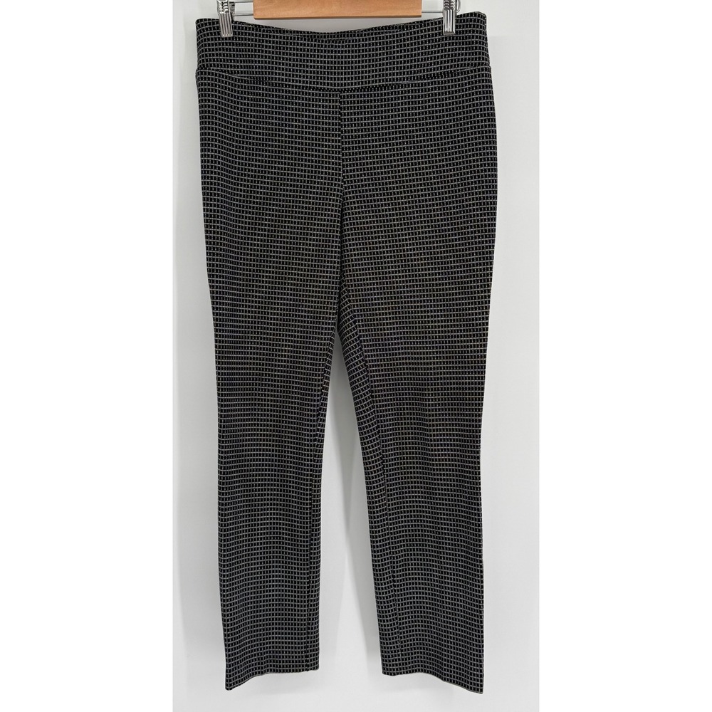 Adrienne Vittadini Black White Micro Grid Pull On Straight Leg Pants Womens Sz L - Picture 1 of 11